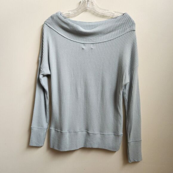 Lucky Brand Top Womens Small Blue Off Shoulder Waffle Knit Pullover Long Sleeve - Picture 5 of 16